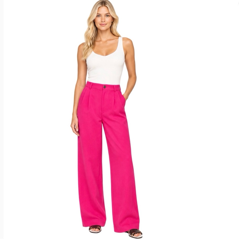 Reformation Mason Pant Pink Pleated Front Wide Leg Trouser Size 2